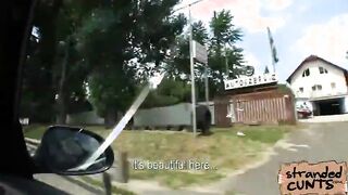 Swingers pick upp hitchhiking girl and the man fucks the girl