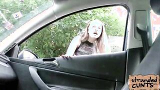 Russian teen with huge tits fucked in car by a massive cock