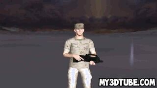 Hot 3D cartoon army babe sucks cock and gets fucked