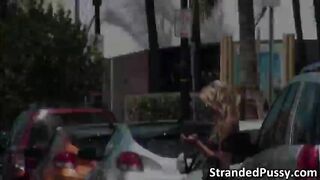 Sexy blonde Valentinas unplanned sex in the backseat of the car