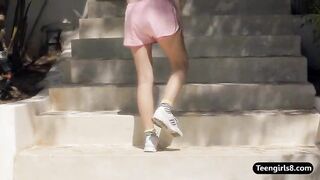 Redhead teen hottie doing a nude workout in the gym