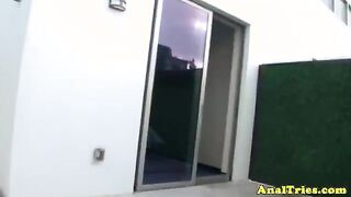 Anal loving babe flashes pussy before bj