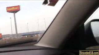 Stranded Victoria Puppy picked up and gives a backseat blowjob