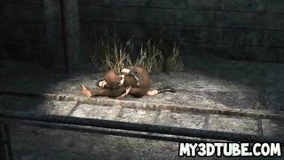 Sexy 3D brunette gets licked and fucked outdoors