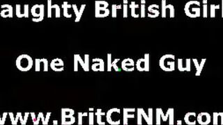 British CFNM quartet of women masturbate nude man
