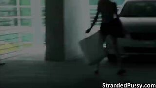 Super sexy Stacie gets free hot sex in the car by the strangers huge cock