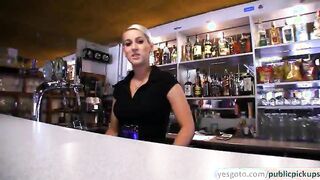 Hot and beautiful barmaid gets paid and laid in public