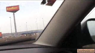 Amateur blonde teen gets picked up and fucked in the car