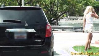 Amateur blonde teen stuffed in a car of stranger in public