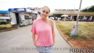 Slutty amateur Eurobabe flashes her big tits and fucked