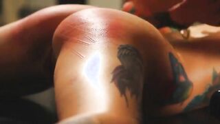 Bound tattooed babe pussy fist fucked