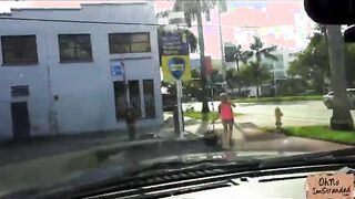 Stranded Dakota Skye flashes tits and masturbates after being picked up