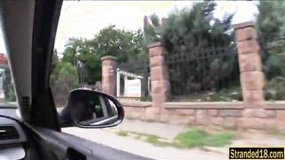 Cutie Elisabeth pays with sex for ride while the guys GF records it