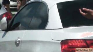 Blonde hair latina teen hitchhiked gets fucked and jizzed on