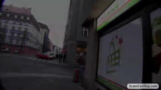 Hot blonde Kiara gets fucked in doggystyle for cash and she receives a creampie