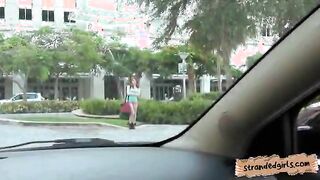 Redhead amateur teen is fucked in a car and gets facialized