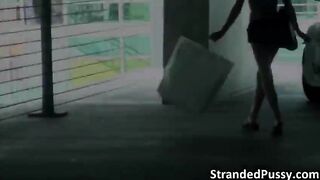 Gorgeous teen Stacie gets fucked in the car by the dudes huge cock