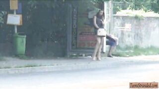 Amateur Russian teen gets fucked doggystyle in public