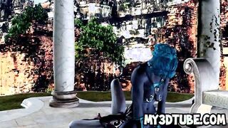 Two sexy 3D cartoon alien lesbian babes go at it