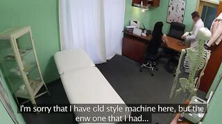 Dark haired babe fucked in fake hospital