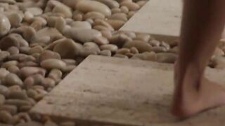 Blonde pussy strip in her new flat