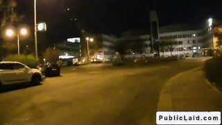 Cute brunette flashing on the streets