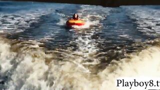 Tight blonde babe shows off ass and fucked on speedboat