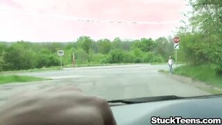 Pickup hitchhiker teen and fuck her in car