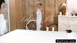 Tattooed back brunette gets massaged