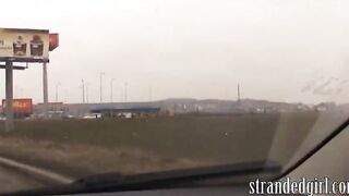 Sexy blonde teen hitchhiker fucks a big cock in the car