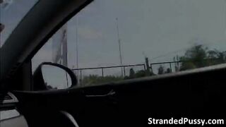 Gorgeous babe Anita gets fucked from behind in the car and receives a hot cum