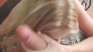 Big tit blonde teen sucks a big cock POV