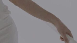 Blonde chick in white masturbation