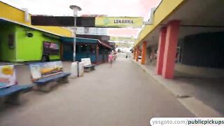 Blonde amateur Paris Sweet shows off her large tits in public