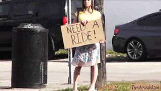 Amateur hitchhiker teen London Smith pussy fucked outdoors