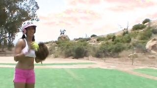 Big Titty Brunette Teen On A Baseball Diamond Outdoors