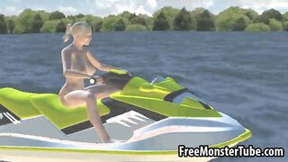 Foxy 3D cartoon blonde babe getting fucked on a boat