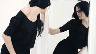 Hot 18yo girl finger in front of mirorr