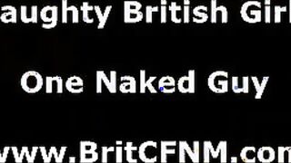 Trio of British CFNM women wank nude cock