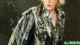 blonde fucks slime glory hole dildo