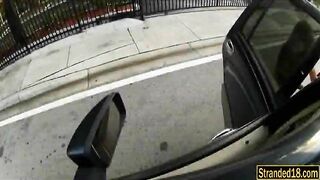 Sam Summers showing natural tits in car and fucks her friend