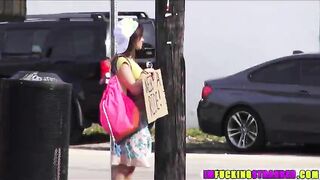 Pretty teen London Smith rides a strangers car and his cock 