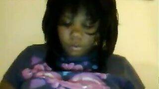 Ebony Cam Girl Sucking Her Breasts