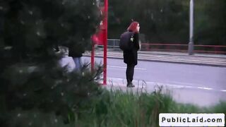 Redhead bangs in public restroom