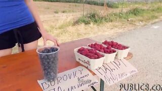 Redhead Eurobabe pussy pounded in an open fields for money