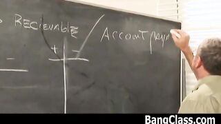 Hot schoolgirl strips off in the classroom and gets fucked by her teacher