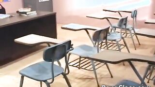 Blonde horny schoolgirl gets fucked and jizzed in the classroom