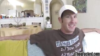 Tall thug gives blowjob to a big cock