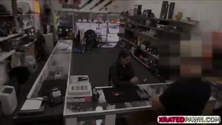 Hot and nasty Brunette bitch gets her pussy punished by shop owners big cock