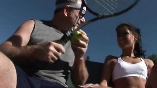 Pretty Brunette Teen Girl Sucking Off Dirty Old Man